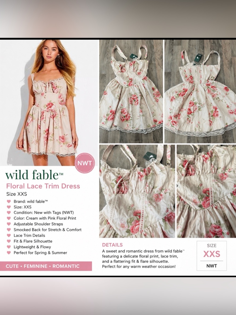Wild Fable Floral Lace Trim Mini Dress – NWT – Size XXS